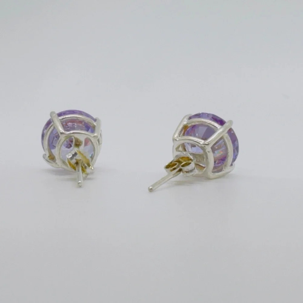 New Lavender Round CZ Silver Stud Earrings - Picture 4 of 6